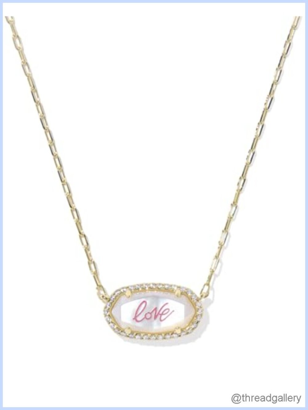 Elisa Pave Frame Short Pendant Necklace 16in Gold Plated Adjustable